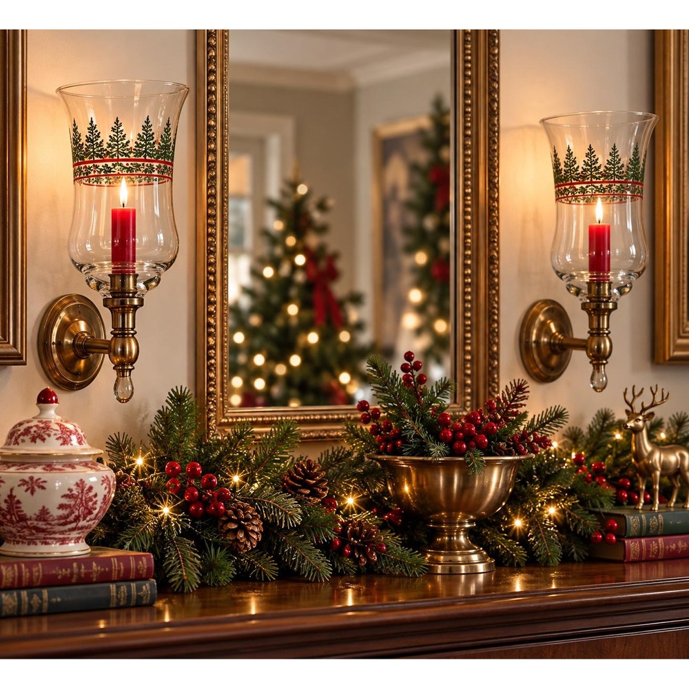 Holiday Glass Hurricane Shades Pair Homeco Style Christmas Sconce Chimneys